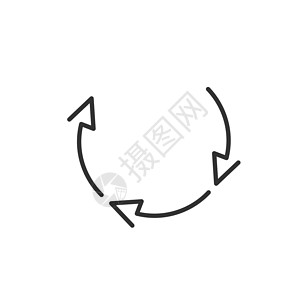 环形图图表的三个圆圈箭头 简单的平面 360 图图标 具有可编辑笔划的线性轮廓箭头 在白色背景上隔离的矢量图设计图片