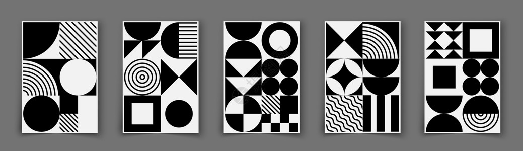 包豪斯单色海报 现代最小的几何设计 矢量抽象黑白小册子圆形圆圈三角形标题主义者杂志目录艺术白色建筑学设计图片