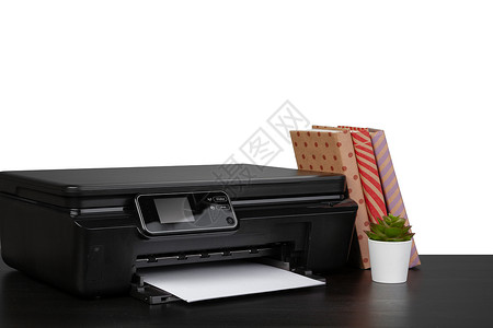 在白地上使用打印机和堆叠书籍的工作台表床单文档技术扫描器办公室团体印刷黑色商业激光背景图片