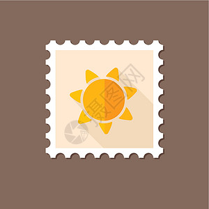 长阴影的太阳平面邮票标签橙子邮资邮件邮政阳光天气邮戳日落贴纸背景图片