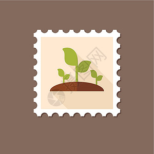 芽苗盘长阴影的植物苗状平板邮票生活环境标签栽培邮资园艺邮戳生态花园叶子插画