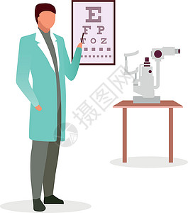 宗内帕伦医生与 snellen 眼图平面矢量图 眼科医生检查视力 配镜师指着视力测试图表卡通人物 眼科检查 医疗工作者设计图片