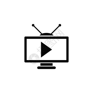 触摸屏设计播放电视频道节目电视 平面矢量图标说明 白色背景上的简单黑色符号 为 web 和移动 UI 元素播放电视频道节目电视标志设计模板插画