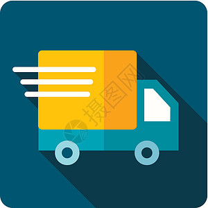 快速运输送货卡车平面 ico车轮插图大车贮存货物电子商务船运输送盒子包装背景图片