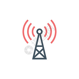 交流塔手机连接的发射器天线通信塔 IconWifi 白色背景上孤立的手机塔图标插画