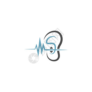 试镜耳朵标志图标平面设计模板黑色波浪诊所商业标识噪音网络身体技术援助插画