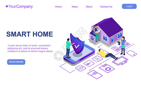 智能家居数字技术等距矢量插图 EP 的网站登陆页面促销海报传单或小册子概念背景图片