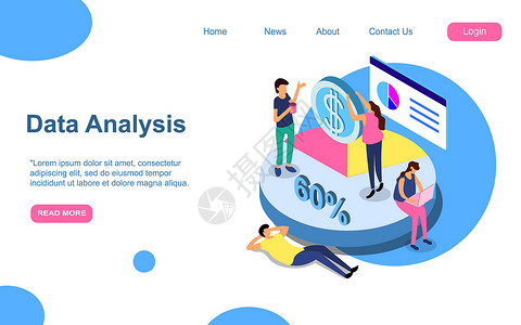 网页登入页数据分析现代平面设计等距概念 分析和人的概念 着陆页模板 用于 web 和图形设计的概念等距矢量插图  EP网络科学男人设计师屏设计图片