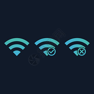 Wifi 互联网连接和断开图标集 连接的复选标记和断开连接概念的交叉标记 在蓝色背景上孤立的股票矢量图插画