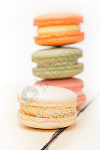 彩色法国马卡龙饼干粉色面包糖果摄影小吃杏仁糕点甜食味道背景图片