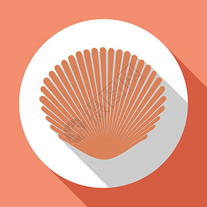 贝壳图标贝壳平面图标 带长长的阴影 平面设计风格 光栅版本海滩海岸影子季节贝类生活艺术圆圈绘画标签背景