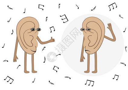安静音乐人的耳朵听音乐 其中一个是聋子 卡通片设计图片