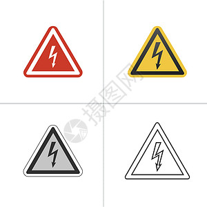高压标志危险高压符号集的黄色红色黑色线性标志 在白色背景上孤立的股票矢量图插画