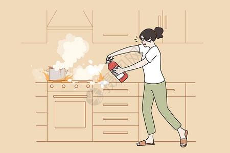 不沾厨房防止厨房火灾和火焰概念插画