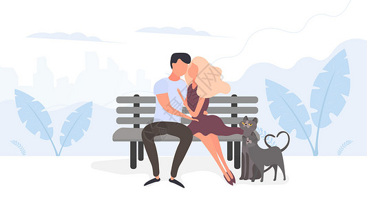 百年恩爱双结心在公园里依偎的恩爱夫妻 爱男朋友和女朋友在城市公园 矢量图插画