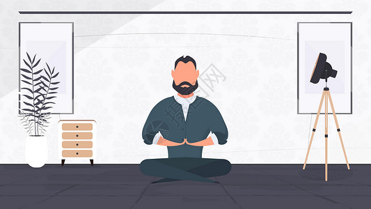 做饺子的男人商务人士在办公室沉思 做瑜伽的男人放松冥想瑜伽和从工作概念中休息 向量员工人士工人笔记本商业卡通片电脑桌子经理专注设计图片