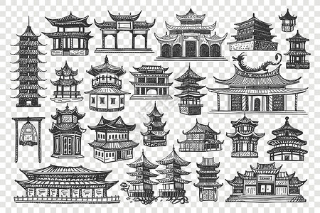 日本传统建筑中国建筑手绘涂鸦 se草图文化团体地标收藏粉笔国家寺庙卡通片建筑学设计图片