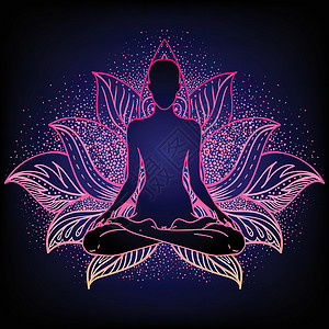 脉轮概念 内心的爱与和平 在莲花位置的佛剪影在五颜六色的华丽坛场 孤立的矢量图解 佛教深奥的图案精神冥想光环灵气头脑咒语治疗瑜伽设计图片