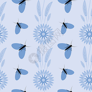 无缝图案无尽的纹理程式化的花朵和飞蛾 壁纸纺织品包装正方形插图盖子网站笔记本背景图片