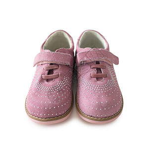 可爱的粉红花童鞋装饰女性尺寸鞋带照片风格粉色白色扣子石头背景图片