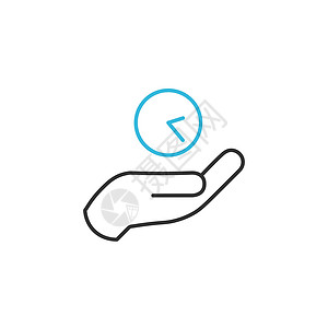 守时手持时钟线性图标 保持时间节省时间概念 在白色背景上孤立的种群矢量图设计图片