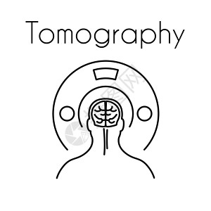 矢量保健线性层析成像图标与脑符号和断层扫描仪设计图片