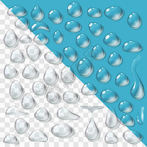 逼真雨滴效果图一套透明逼真纯清水滴生态气泡水滴插图艺术宏观白色液体雨滴环境插画