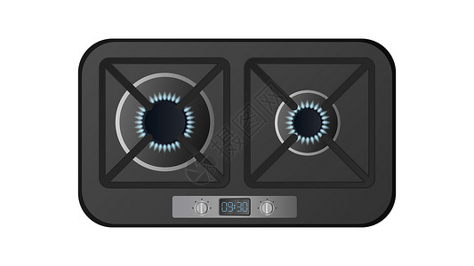 气体滚刀有顶视图的黑色厨房炉子 包括燃气灶 厨房的现代烤箱以一种现实的样式 孤立 向量安全燃料危险烹饪金属丙烷厨具盘子化石火焰插画