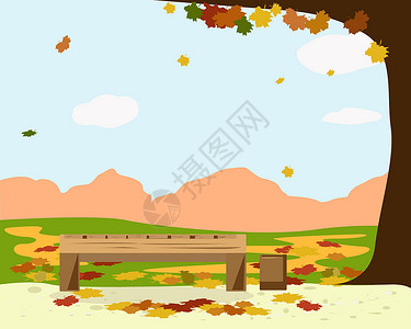 秋天公园里的长椅秋天公园长椅附近的 tre插画