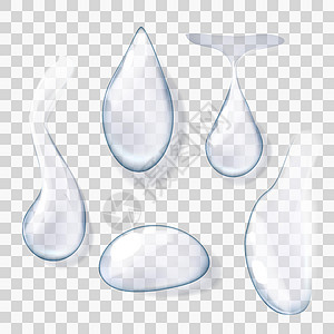 一套透明逼真纯清水滴宏观气泡生态雨滴水滴插图环境艺术白色液体背景图片