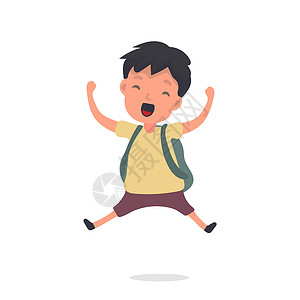 背包男模特小男孩在跳 快乐的男小学生跳跃 适用于学校或假期设计 孤立 向量乐趣飞跃蓝色男性活动孩子微笑幸福童年喜悦设计图片