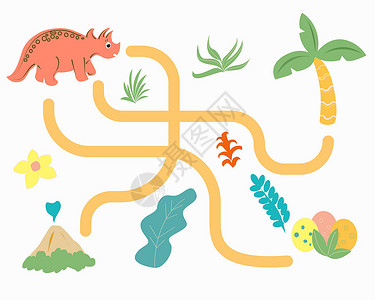 丛林迷宫孩子们的手指迷宫与恐龙设计图片