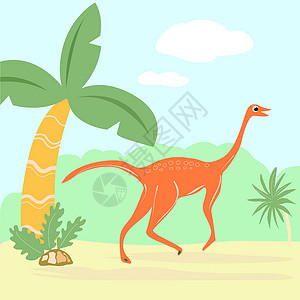 澄江化石地恐龙似鸟龙 快速掠食性恐龙儿童插画插画