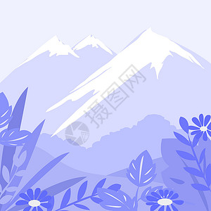 紫凤公园紫色调的山景插画