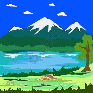 湖全景风景与山和湖和蓝色 sk插画
