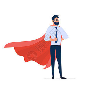 超级英雄字体披着红色斗篷的商务人士 领导超级英雄的概念 企业家展示类 孤立 向量设计图片