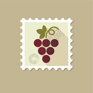长葡萄带有长影子的葡萄扁平邮票饮食水果贴纸邮戳邮政标签邮资果汁邮票插图插画