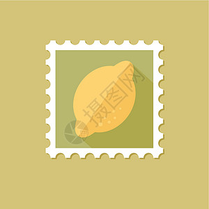 带有长影子的柠檬扁平邮票邮政水果饮食贴纸食物标签果汁邮资邮戳背景图片