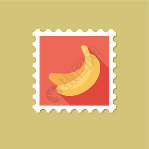 带有长影子的香蕉扁平邮票食物邮戳饮食贴纸邮政果汁标签邮资水果背景图片