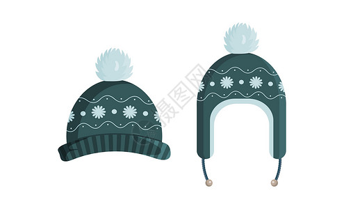 带有复古图案的绿色针织帽 温暖的冬帽 用于新年或圣诞节主题以及冬季主题的设计 矢量图配饰羊毛帽子滑雪服饰插图季节海报横幅小册子背景图片