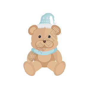 等着打针宝宝带着蓝色围巾和帽子的泰迪熊 孤立 向量设计图片