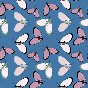 无缝模式程式化的飞蛾图形 夏虫难忍安逸生活 壁纸纺织品包装盖子正方形笔记本昆虫网站程式化插画