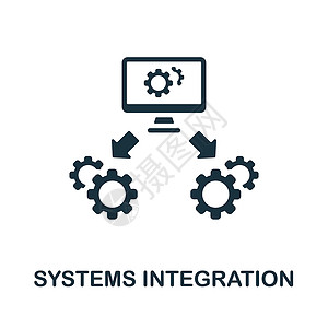 系统接口系统集成图标 来自工业 4 0 系列的单色标志 用于网页设计信息图表和 mor 的创意系统集成图标说明插画
