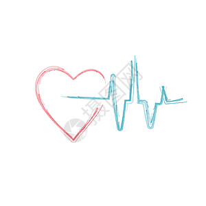 爱婴医院手绘红心与心电图医疗设计 在白色背景上孤立的种群矢量图设计图片