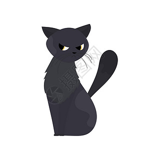 黑猫不睡黑猫被冒犯了 猫悲伤地看着旁边 适用于贴纸和明信片 孤立 向量插画