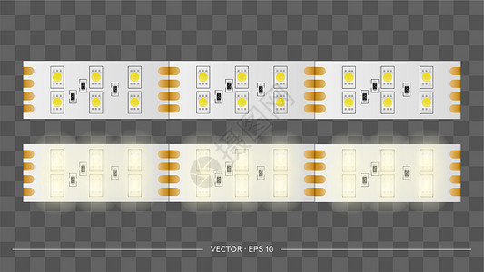 LED灯带燃烧的 LED 灯带 特写 LED 灯带特写 现实矢量力量技术活力磁带照明发射家具条纹电气电子插画