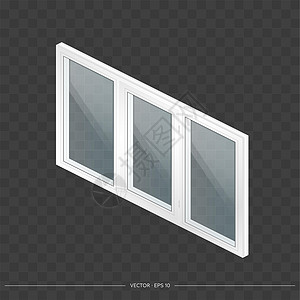 白色金属塑料窗与 3D 透明眼镜 写实风格的现代窗口 等距矢量图框架公寓房子技术住宅房间控制板窗扇窗台玻璃背景图片