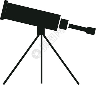 单筒望远镜矢量图单平面黑色望远镜与背景上孤立的三脚架 天文馆天文台学习天文学天体物理学科学和宇宙发现的图标光学间谍插图镜片眼睛星星乐器艺术插画