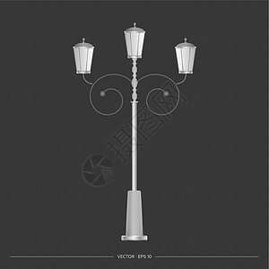 路灯 金属灯柱 现实的矢量图电线古董技术城市白色辉光邮政电气街道插图背景图片