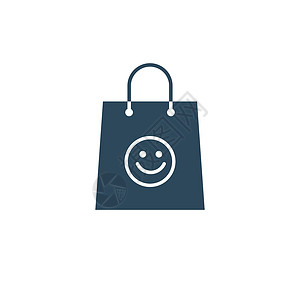 礼物呢表情快乐购物袋与微笑购物概念 在白色背景上孤立的种群矢量图设计图片